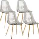CangLong Clear Dining Chairs Set of 4, Modern Kitchen Acrylic Chairs with Transparent Seat, Plastic Accent Side Chair with Metal Legs, for Kitchen, Dining & Living Room, Ash Transparent