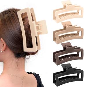 5 Inche Extra Large Claw Clips for Thick Hair and Long Hair, 4 Pack Xl Jumbo Claw clips, Oversized Matte Non-slip Rectangle Hair Clips for Women, Big Strong Hold Jaw Clip,Neutral Color