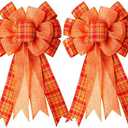 Extra Large Fall Wreath Gift Bow -18.8x10.6inch Orange Buffalo Plaid Check Wreath Bow Swag Bows Thanksgiving Wreaths Pre-Tied Bows for Fall, Thanksgiving, Christmas, Home Indoor Outdoor Ornaments