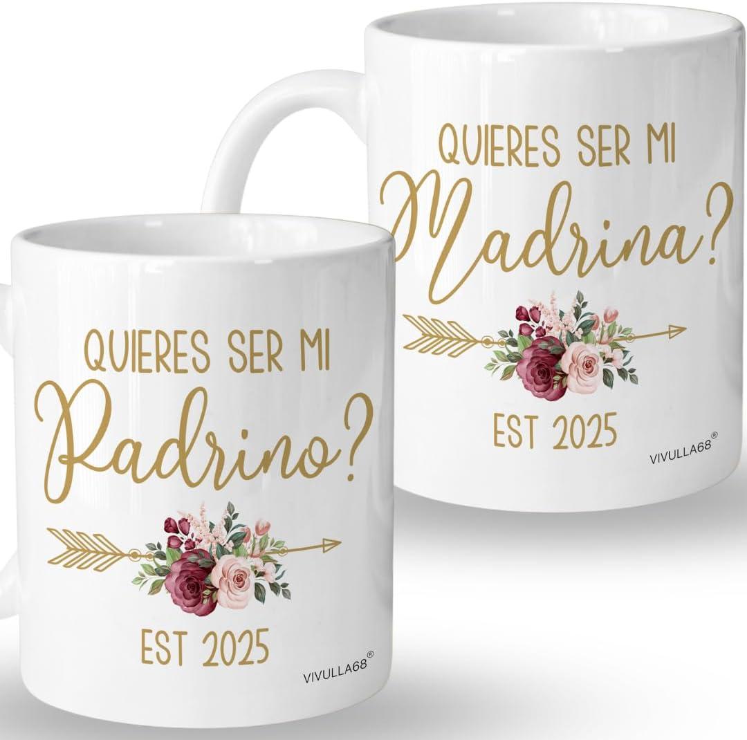 Vivulla68 Quieres Ser Mis Padrinos De Bautizo, Bautizo Recuerdos Juego De 2 Tazas 2025, Recuerdos De Bautizo Para Nio, Nia, God parents Presents Proposal, Quieren Ser Mis Padrinos De Bautizo