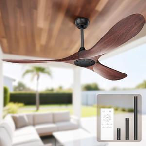 Obabala 60 Inch Ceiling Fan Without Lights, Walnut Finish | Outdoor Ceiling Fan with Remote, 6-Speed Adjustable Reversible DC Motor for Patio & Living Room