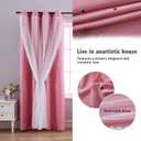 Dreamy Star Cutout Blackout Curtains with White Sheer,Double Layer Curtains for Girls Bedroom, Hollow Out Drapes for Nursery (2 Panel,52Wx72L,Pink)