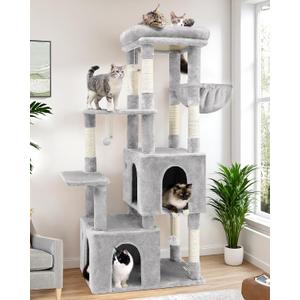 Globlazer Cat Tower for Indoor Cats, Heavy Duty Cat Trees for Large Adult Big Cats Maine Coon Cat Tree Tower with Scratching Post, Extra Large Top Perch, Cat Condos, F61, Cloud Grey, 61inch