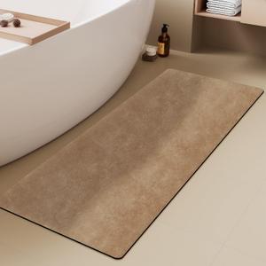 Bathroom Mat Quick Dry, Bathroom Rugs Non Slip Washable Thin Absorbent Bath Mat Fits Under Door Bathroom Floor Mat Perfect for Bath, Shower, or Sink 20"x24" U Shape Camel