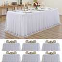 White Tulle Tablecloth for 6 Ft Rectangle Tables 6-Pack, Ideal for Weddings | Double-Layer Table Cover with Tutu Skirt, Wrinkle Free for Baby Showers, Birthday Parties, Banquet Buffets and Craft Fairs