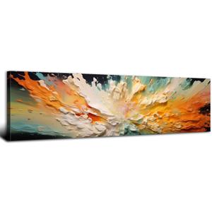 AIYISU Abstract Orange Wall Art Colorful White Orange Fluid Splash Canvas Painting Modern Abstract Colorful Art Prints for Living Room Bedroom Contemporary Artwork Office Home Decorations 14x48