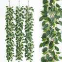 Mizii 3 Packs Artificial Vines Garland 42'' Fake Ficus Vine Greenery Garland Silk Green Leaves Decoration Faux Hanging Plants for Wedding Table Centerpieces Wall Room Decor (42in)