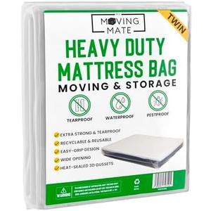 Twin Mattress Bag for Moving and Storage - 5 Mil Mattress Cover for Moving and Storage - Mattress Protector Storage Bags - Heavy Duty, Reusable, Tearproof
