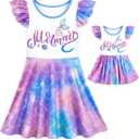 Toddler Girl Matching Dress Outfit Flutter Short Sleeve Dress for Girls