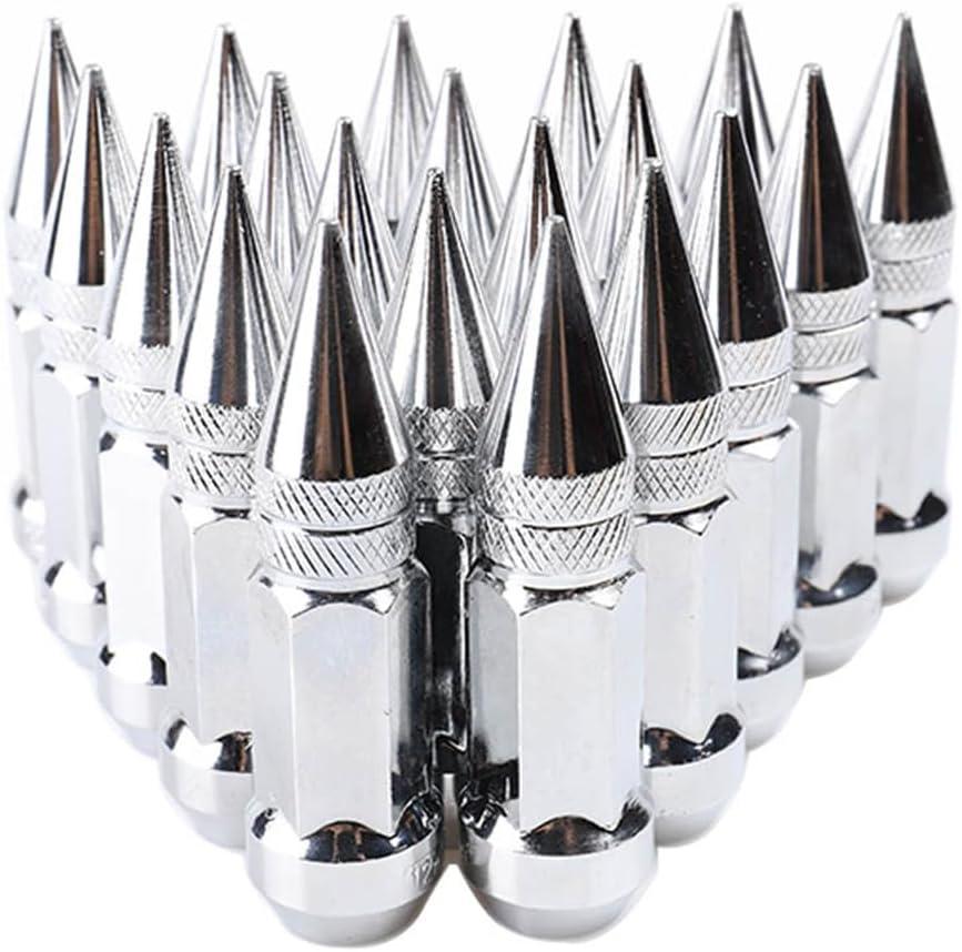 Osilly 20PCS M12x1.5 Car Wheel Lug Nuts with Pointed Cap, 60mm Height Aluminum Anti-Corrosion Automotive Wheels Rims Lug Nuts, Vehicle Cap Spiked Extended Tuner, Universal for SUV Truck RVSilver
