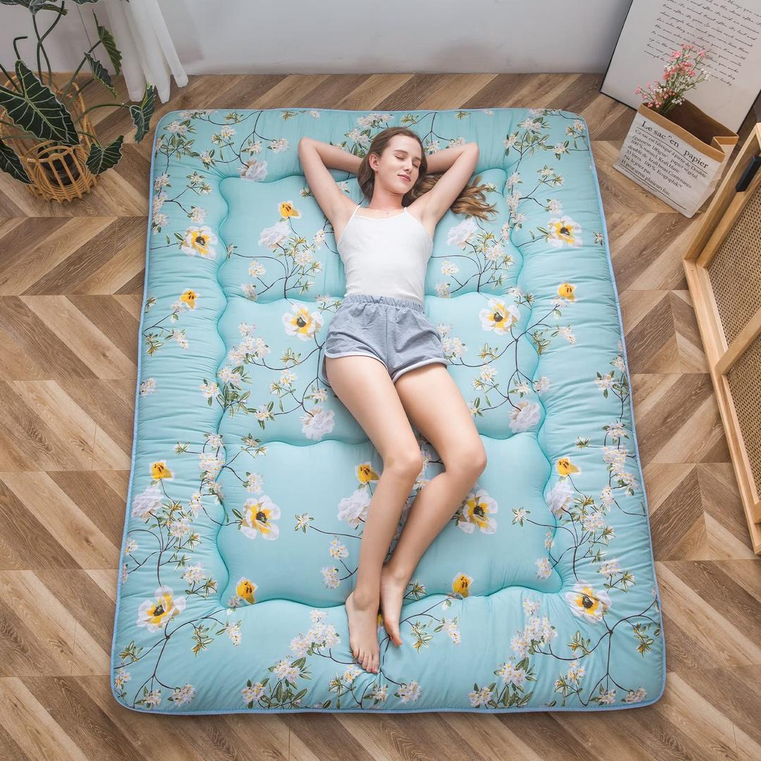 MAXYOYO Japanese Floor Mattress 4" Thick Full Size Foldable Futon Mattress | Sleeping Pad Foldable Roll Up Mat Boys Girls Dormitory Pad Kids Floor Lounger, Rustic Floral