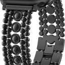 Minyee Compatible with Apple Watch Band 42/46/38/40/41/44/45/49mm Women, Dressy Pretty Stainless Steel Metal Strap Fancy Studded Designer Link Bracelet for iWatch Series 11 10 9 8 7 6 5 4 SE/Ultra 3 (Black)