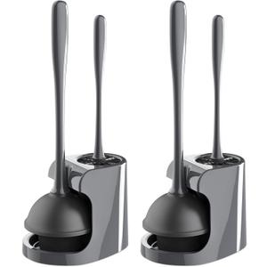 MR.SIGA Toilet Plunger and Bowl Brush Combo for Bathroom Cleaning, Gray, 2 Sets