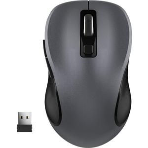 WisFox 2.4G Wireless Mouse for Laptop, Ergonomic Computer Mouse with USB Receiver and Type-C Adapter, 3 Adjustable Levels DPI, 6 Button Cordless Wireless Mice (Grey)