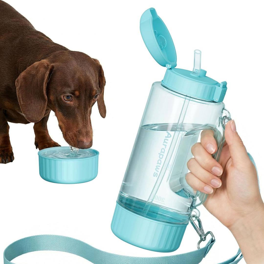 Large Capacity 40 Oz Dog & Human Water Bottle, BPA-Free Portable Travel Dog Water Bottle with Removable Bowl & Straw, Leakproof Water Dispenser for Outdoor Walking, Hiking, Camping