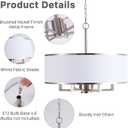 24" 6-Light Brushed Nickel Chandelier with White Fabric Drum Shade, Modern Adjustable Large Pendant Chandelier for Dining Room, Kitchen Island, Living Room, Bedroom, Entryway, E12 Socket, 23.6"