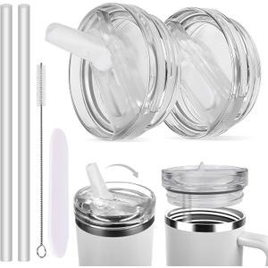 40oz Leak-proof Tumbler Lid Compatible for Stanley, 2 Pack Replacement Tumbler Lids Fit for Stanley Quencher 2.0 Tumbler 40 OZ, with Straws and Cleaning Brush