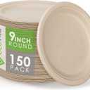 Ecovita 100% Compostable Paper Plates [9 in.] – 150 Disposable Plates Eco Friendly Sturdy Tree Free Liquid and Heat Resistant Alternative to Plastic or Paper Plates