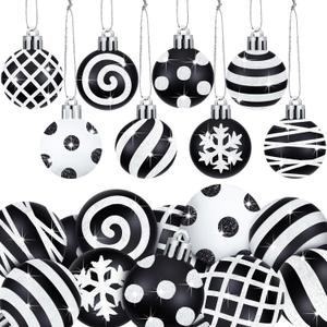 40 Pcs Christmas Black and White Balls 1.18 Inch Stripe Dot Hanging Xmas Balls Plastic Black Christmas Ornaments Glittering Christmas Ball Decorations for Home Trees Holiday Party Accessories