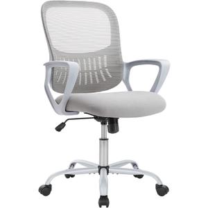 Home Office Computer Desk Chair, Ergonomic Mid-Back Mesh Swivel Rolling Work with Wheels, Comfortable Lumbar Support, Comfy Arms, Bedroom, Study, Dorm, Student, Adults (Grey)