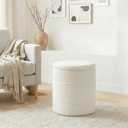 14.5" Teddy Fabric Round Storage Ottoman, 2-in-1 Flip Top Foot RestOttoman Coffee Table for Small Space Living Room,Bedroom,Hallway-White, 14.5"D x 14.5"W x 17.7"H