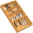 Yofidra Pure Bamboo Silverware Drawer Organizer: 16.5 Inch Large Silverware Utensil Tray Holder, 3-Compartment with 6 Card Slots Kitchen Flatware Organizer for Spoons Forks Knives, 2024 New Upgrade (16.5x10.1, Natural)