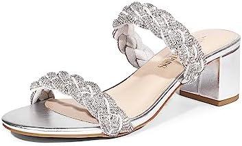 DREAM PAIRS Women's Two Braided Strap Low Heels for Women Open Toe Block Chunky Heels Sandals Holiday Party Wedding Dress Pumps Shoes ,8.5