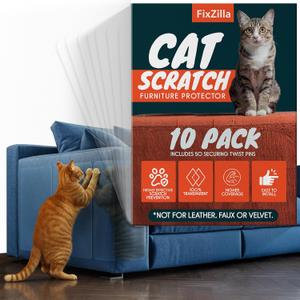 3 x FixZilla Anti Cat Scratch Furniture Protector, 10-Pack Couch Protector from Cat Claws - Heavy-Duty, Easy-to-Apply Scratching Deterrent and Shield for Sofa Corners, Walls, Doors- with 50 Twist Pins