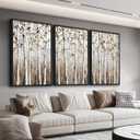 Large Framed Tree Wall Art - Abstract Forest Wall Decor 16"x24" Set of 3 Aesthetic Autumn Birch Painting Prints Modern Brown Plant Canvas Pictures for Living Room Bedroom Office Artwork