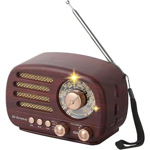 Radios Portable AM FM SW, Retro Radio with Speaker, Transistor Radio Bluetooth 5.3, Rechargeable Battery Powered, TWS, Support TF Card/MP3/USB Playing, Gifts for Senior, Dark Wood