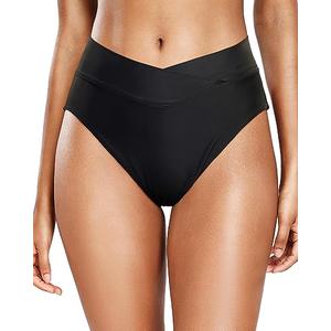 Holipick Black High Waisted Bikini Bottoms - V Cut Bathing Suit Bottom Moderate Coverage Swim Bottom M