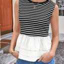 Tankaneo Womens Summer Striped Peplum Tank Tops White (Black, L)