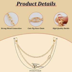 RAPUDA 2Pcs Pig Nose Purse Chain,Bag Chains Purse Charms for Handbags,Metal Purse Strap Extender Replacement for Handbags Crossbody Shoulder Bag,Bag Accessories Charms(10.63" Gold)