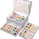QBestry Earring Jewelry Box for Women Girls Stud Organizers, 5 Layers Grey Jewelry Organizer Box with Lock Necklaces and Earrings Holder Jewelry Box with Earring Organizer for Women Girls Xmas Gifts (Large)