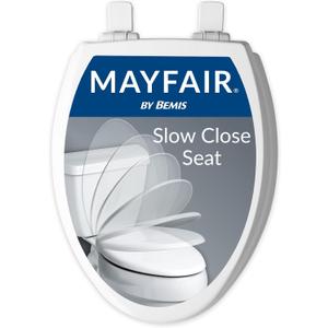 Mayfair Cassel Slow Close Toilet Seat, Non Slip Premium Wood Seat, Easy Install, Made in USA, Elongated, White