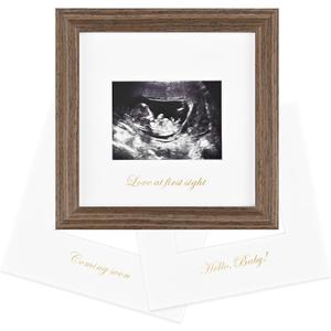 KINLINK Baby Sonogram Picture Frame, Love at First Sight Ultrasound Picture Frame, Pregnancy Gifts for Expecting Mom&Dad, Gender Reveal Party, Baby Keepsake Announcement Rustic Brown (6x6)