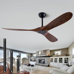 52-inch ABS Ceiling Fans Remote Control No Lights, 3 Blades, Quiet Ceiling Fan for living room, bedroom, office, dining room, patio, farmhouse(Black body+Dark Walnut)