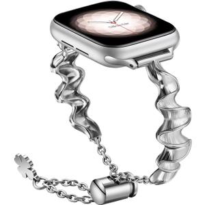 ZVVN Stainless Steel Tassel Band for Apple Watch Bands 38mm 40mm 41mm 42mm 44mm 45mm 49mm Women Men, Honeycomb Pattern Stainless Steel Metal Strap for iWatch SE Series 8 7 6 5 4 3 2 1 (Silver)