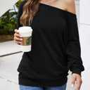 Aifer Women's Off The Shoulder Tops Sexy Long Sleeve Shirts Oversized Fashion Casual Batwing Sweaters Pullover Tunic Tops (Black, M)