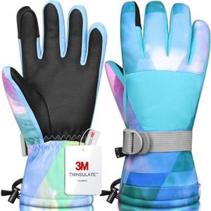 Ski Gloves, Waterproof and Breathable Snow Gloves for Cold Weather, Men & Women Boys and Girls, Sky Blue, Size: XXS(Fit Kids 4-6 Years)