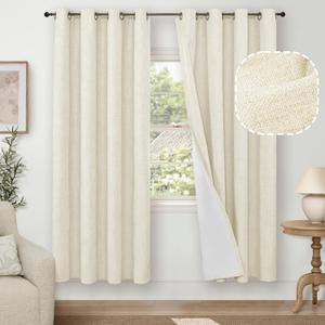 Lajode Cream 100% Blackout Curtains for Living Room 72 Inch Length 2 Panels Set, Thermal Insulated Light Blocking Faux Linen Curtains for Bedroom, Bronze Grommet Boho Window Drape Each 52" Wide