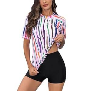 Halcurt Padded Rashguard UPF 50 Bathing Suit with Boyleg Shorts Short Sleeve 2XL