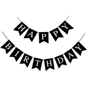 Happy Birthday Banner, Black Happy Birthday Decorations Birthday Sign for Birthday Party Backdrop Decor, Black Happy Birthday Sign Party Hanging Supplies for Girls Boys and Women