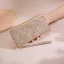 Generic Womens RFID Blocking Floral Zip Around Wallet, Large Capacity, Beige Wristlet