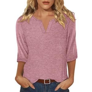 KISSMODA 3/4 Length Sleeve Shirts for Women Floral Business Shirts Tops Blouses Tops Loose Fit T-Shirts (S)