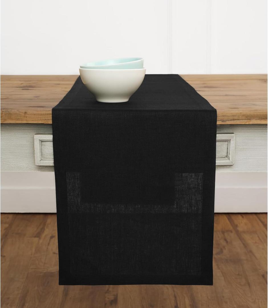 Solino Home Linen Black Table Runner 120 Inches Long - 100% Pure Linen Dining Table Runner 14 x 120 Inch for Winter, Easter, Mothers Day - Fete