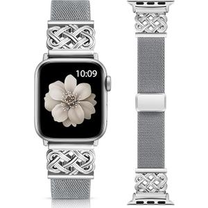 Minyee Magnetic Stretchy Band Compatible with Apple Watch Bands 38/40/41/42/44/45/46/49mm Women Men, Celtic Knot Soft Elastic Nylon Fabric Strap for iWatch Series 11 10 9 8 7 6 5 4 SE/Ultra 3 2 1