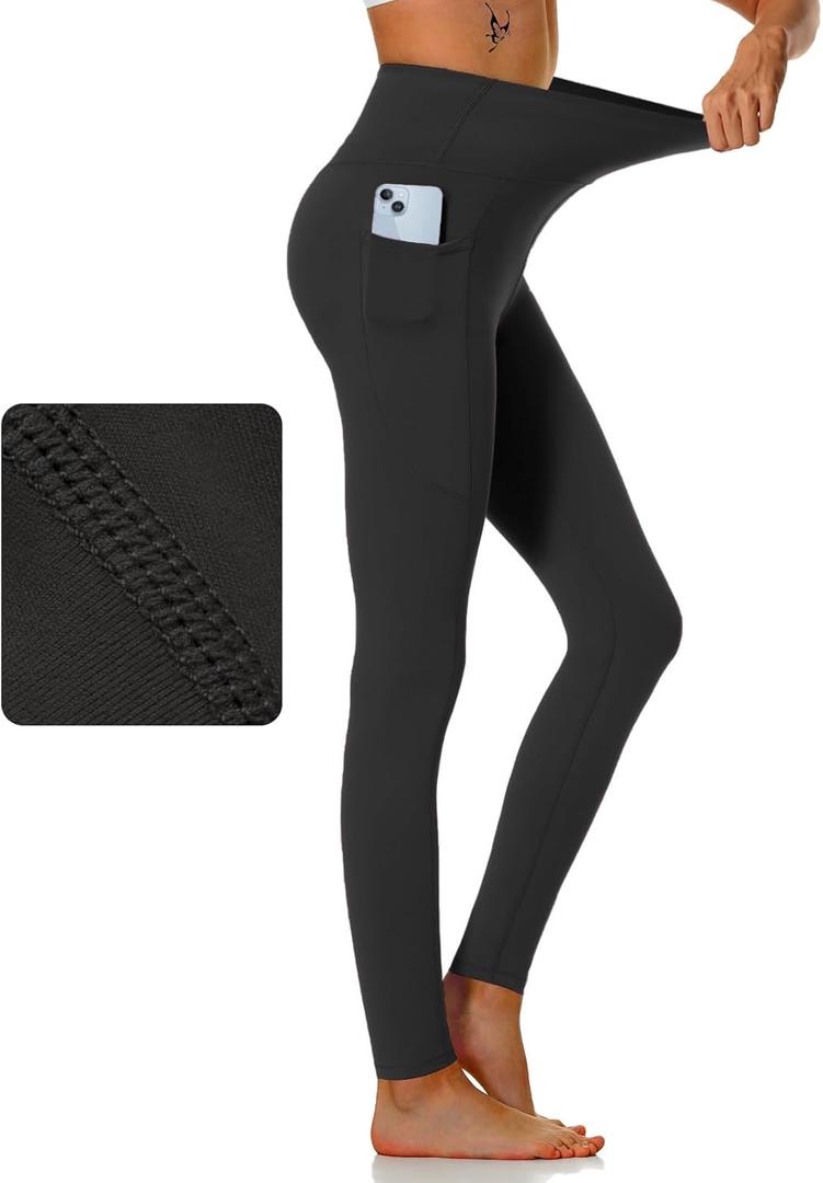 KOWBEAR Womens Yoga Leggings 4-Way Stretch High Waisted Tummy Control Pant with Pocket Workout Athletic Gym Casual Pants (XX-Large, Black)
