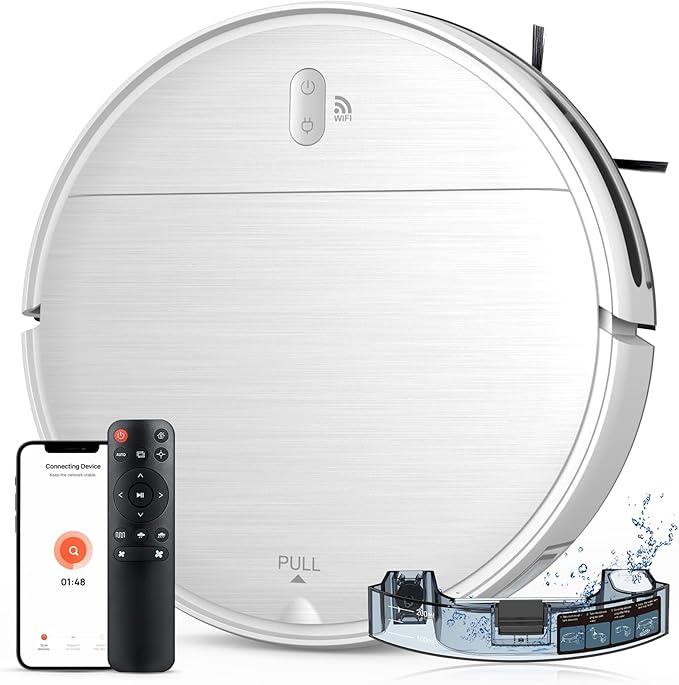 Robot Vacuum and Mop Combo, WiFi/App/Alexa, Robotic Vacuum Cleaner with Schedule, 2 in 1 Mopping Robot Vacuum with Watertank and Dustbin, Self-Charging, Slim, Ideal for Hard Floor, Pet Hair, Carpet