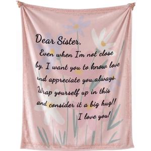 Geniospin Throw Blanket Gifts for Sister, Dear Sister Blanket for Birthday Presents, Super Soft Flannel Throw Blanket for Christmas for Couch Bed Sofa, Warm and Cozy